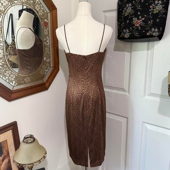 VTG 90s Kathlin Argiro Brown Cheetah Print Silk Rhinestone Fitted Sheath Dress 2 - Picture 4 of 7